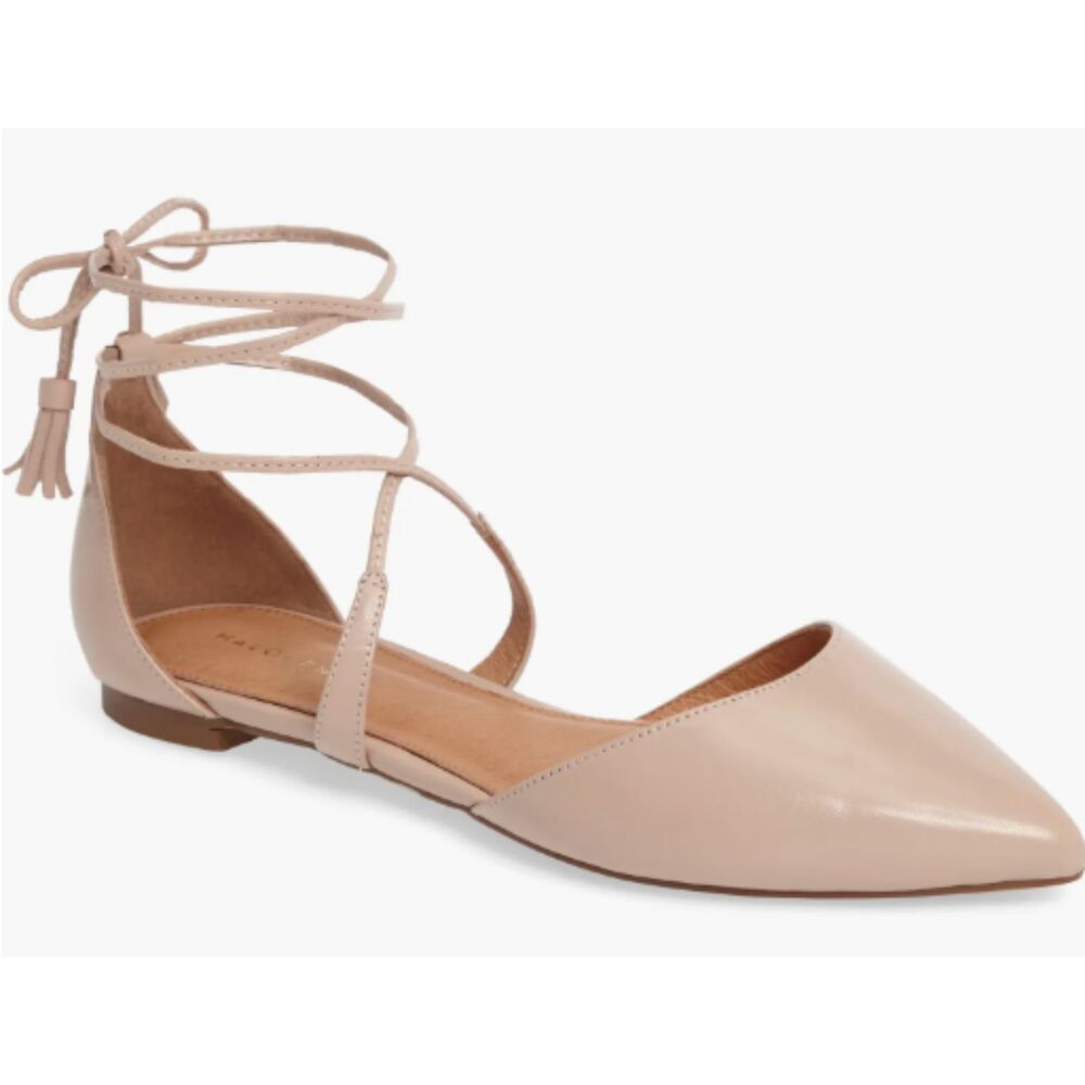Halogen Women's Oliver Ankle Wrap Flat Tassle Tips Nude Pink Size 6.5M